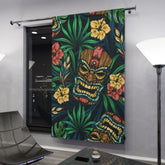 Tiki Idol Man Blackout Tropical Tiki Window Curtain - Vibrant Home Decor, Boho Style, Gift for Plant Lovers, Hawaiian Theme, Summer Vibes - Mid Century Modern Gal