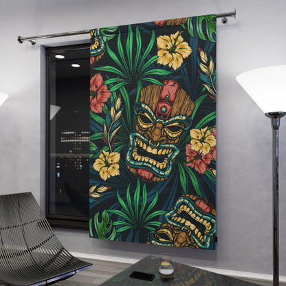 Tiki Idol Man Blackout Tropical Tiki Window Curtain - Vibrant Home Decor, Boho Style, Gift for Plant Lovers, Hawaiian Theme, Summer Vibes - Mid Century Modern Gal