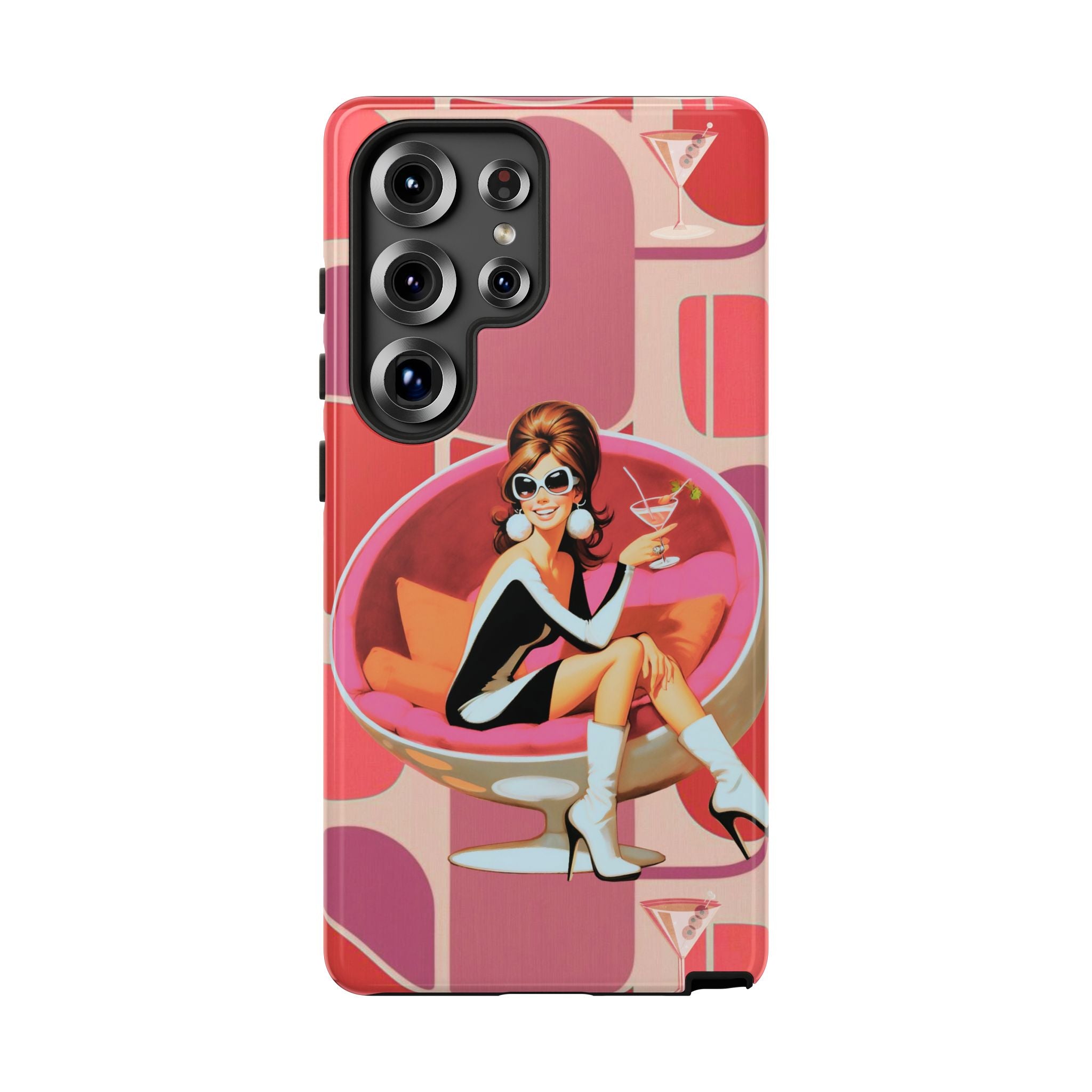 Mid Mod 60s Mod Gal, Kick Back Enjoy, Retro Chic Phone Case with Cocktail Design