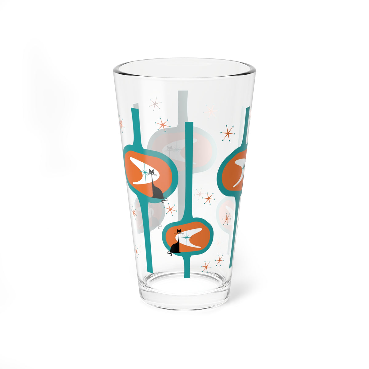 Atomic Cat Retro Mod Barware, Orange, Teal MCM Kitschy Mod 50s Inspired Glassware - Mid Century Modern Gal