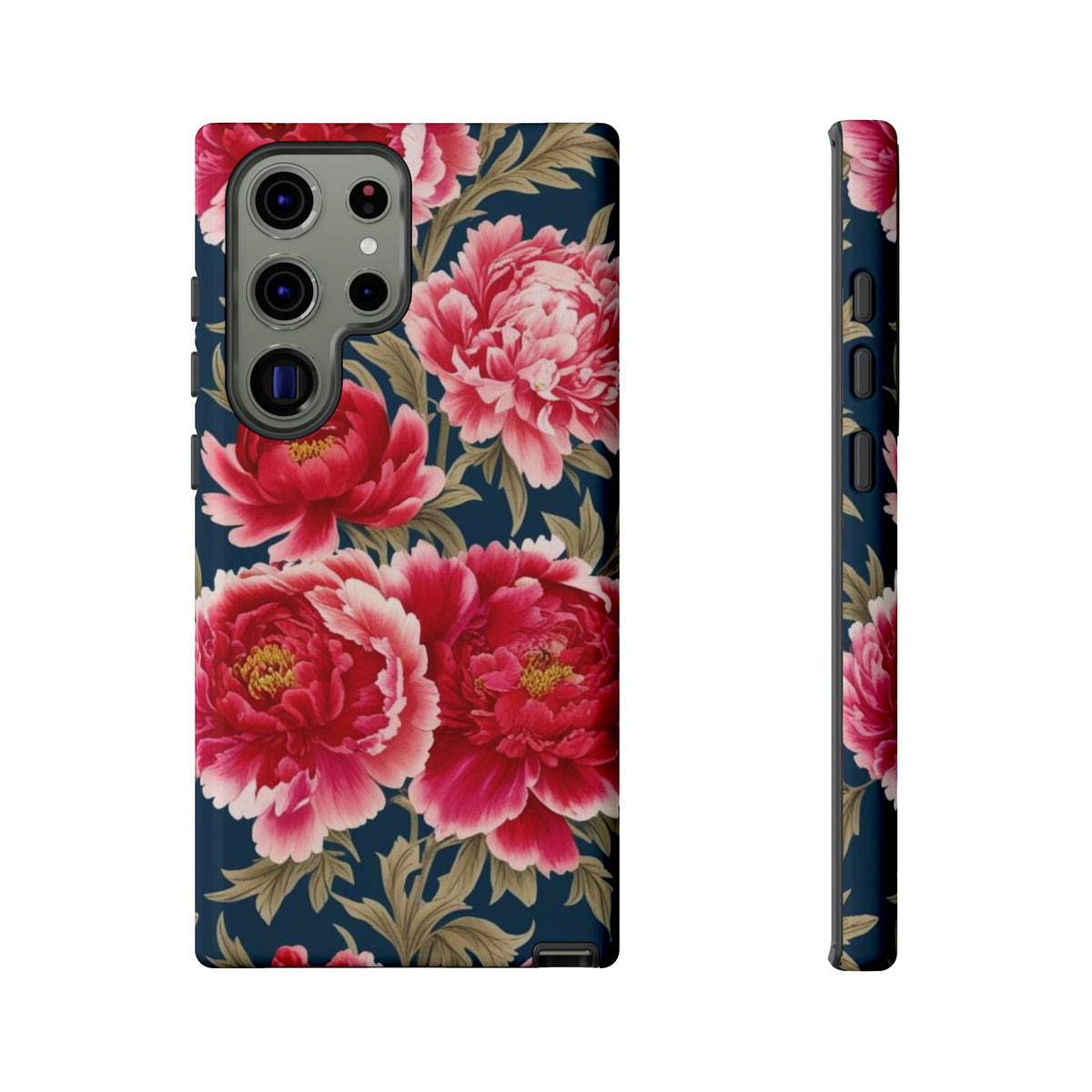 Chinoiserie Royal Blue Pink, Red Roses And Peony Floral Tough Phone Case