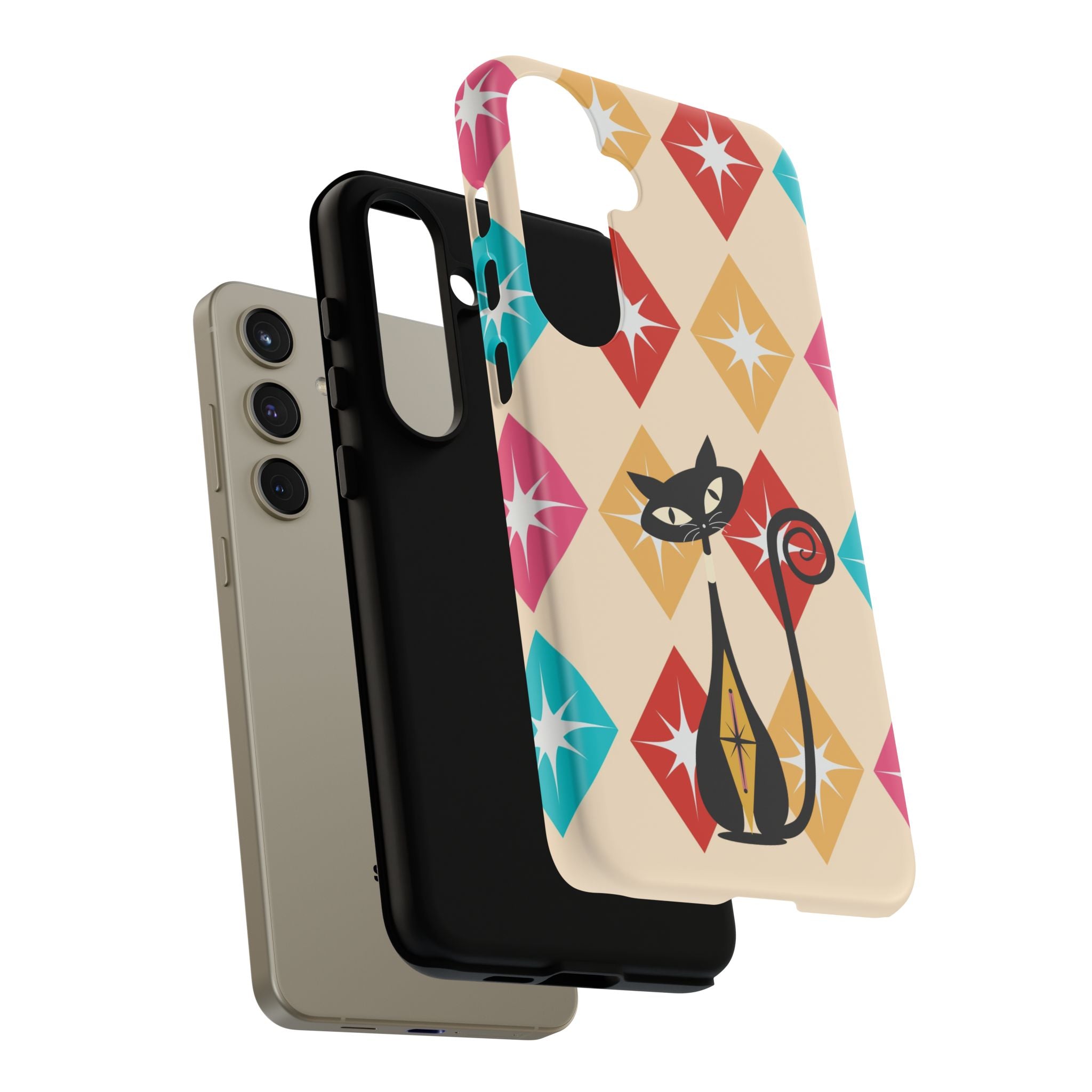 Mid Century Modern Atomic Cat, Atomic 50s Diamonds Retro Phone Tough Cases