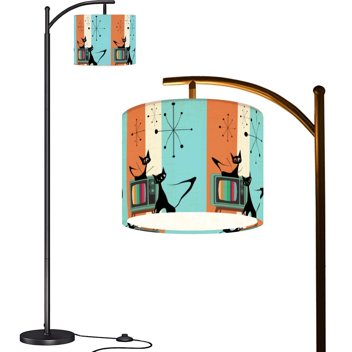 Atomic Kitschy Retro Cats, Mid Century Modern Arc Floor Lamp - Mid Century Modern Gal