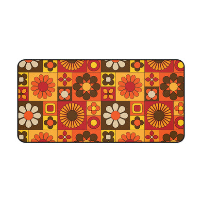 Retro Floral Flower Power Desk Mat - Vibrant and Stylish Mid Mod Desk Decor - Mid Century Modern Gal