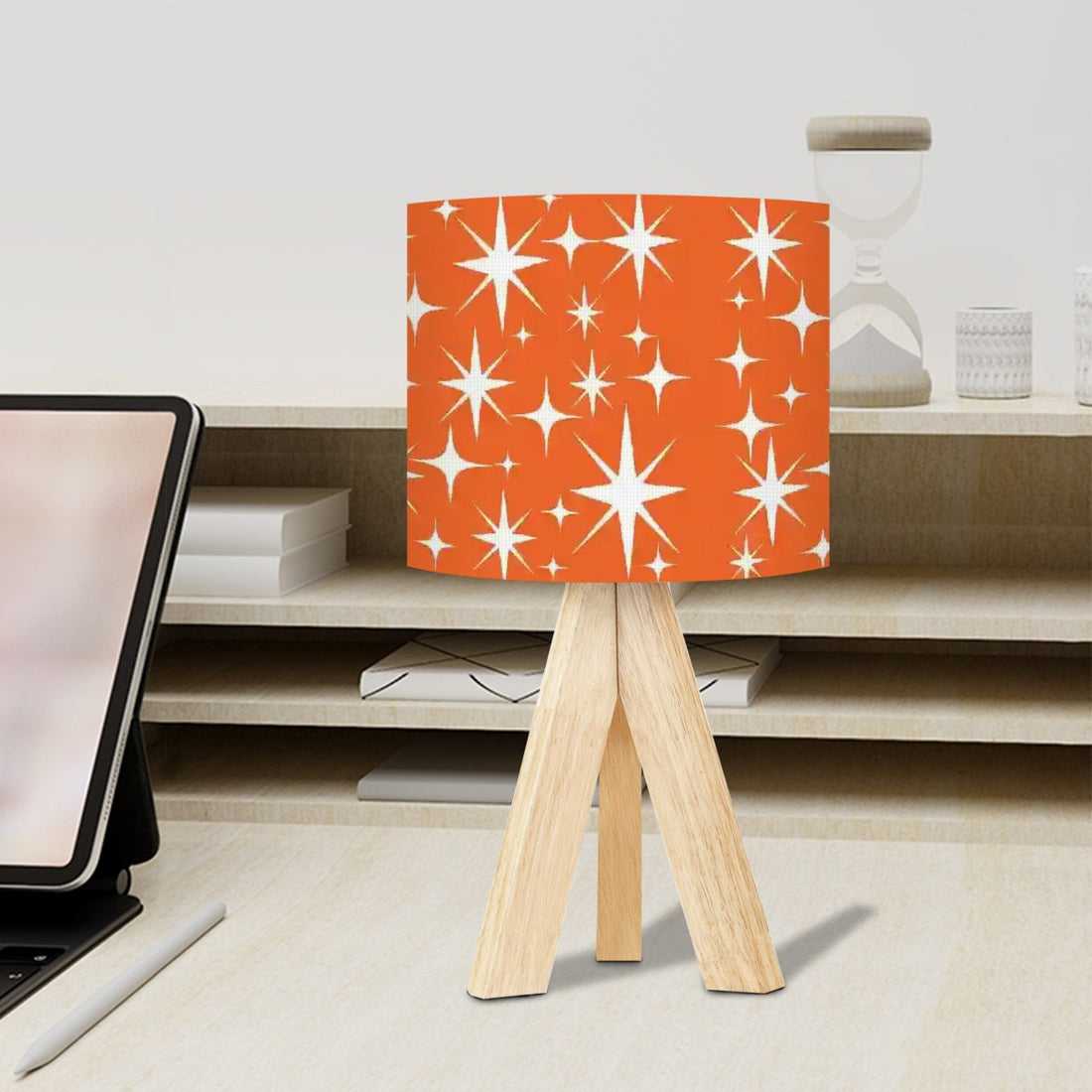 Atomic Starbursts Sinatra Orange Mid Century Modern Tripod Table Lamp - Mid Century Modern Gal