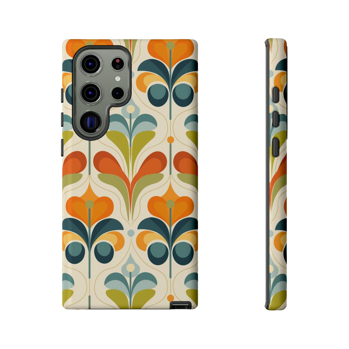 Mid Century Modern Scandinavian Floral, Orange Blue Green Tough Phone Case