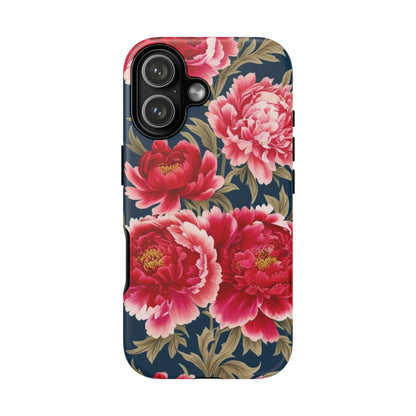 Chinoiserie Royal Blue Pink, Red Roses And Peony Floral Tough Phone Case