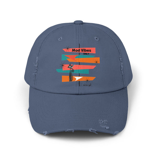 Atomic Cat Palm Spring California Retro Mod Atomic Cat, Unisex Distressed Cap