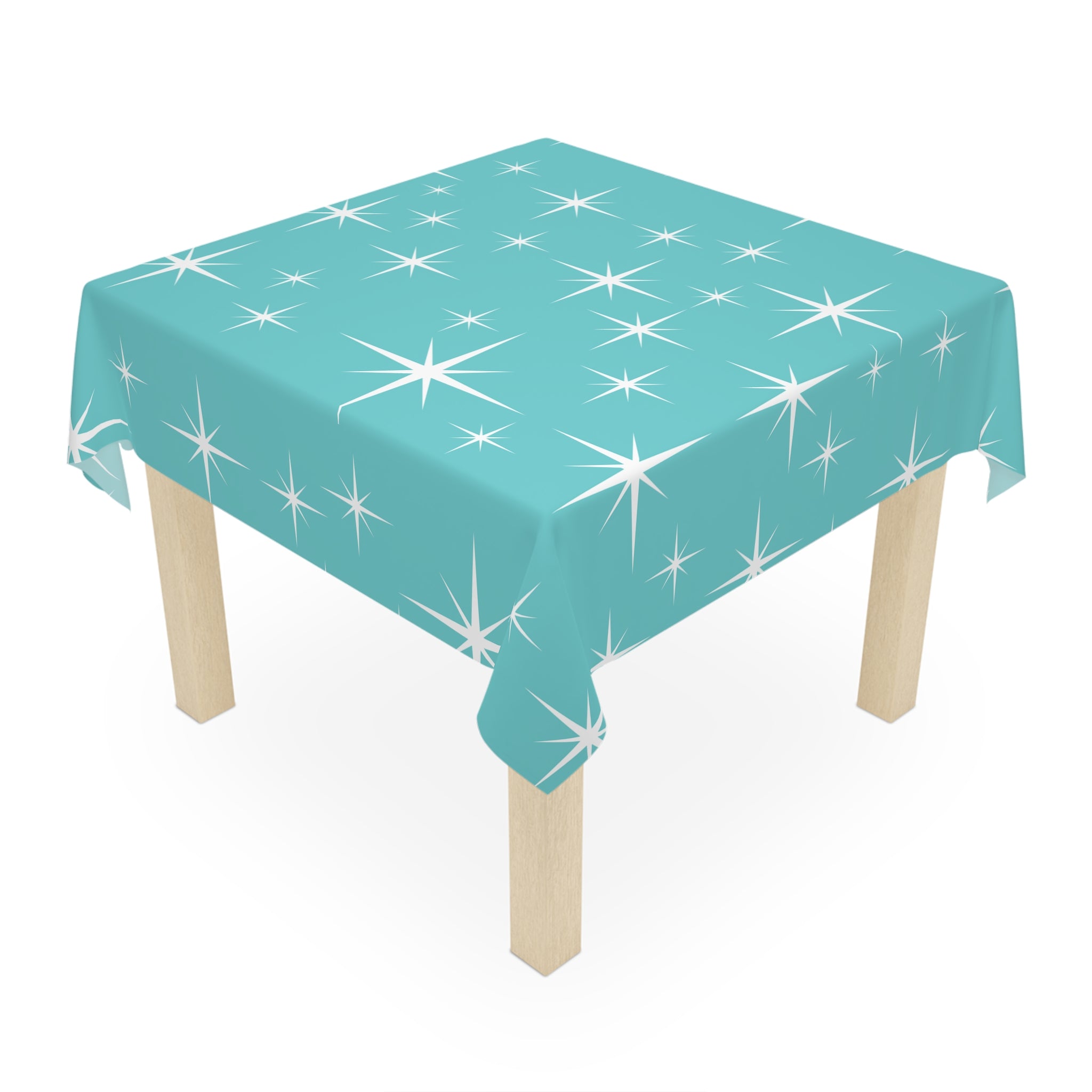 Atomic Starburst Aqua Blue Mid Century Modern Tablecloth