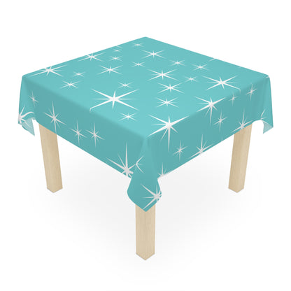 Atomic Starburst Aqua Blue Mid Century Modern Tablecloth