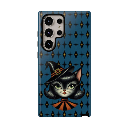 Vintage Halloween Black Cat Sexy Sexton Mid Century Modern Blue Tough Phone Case