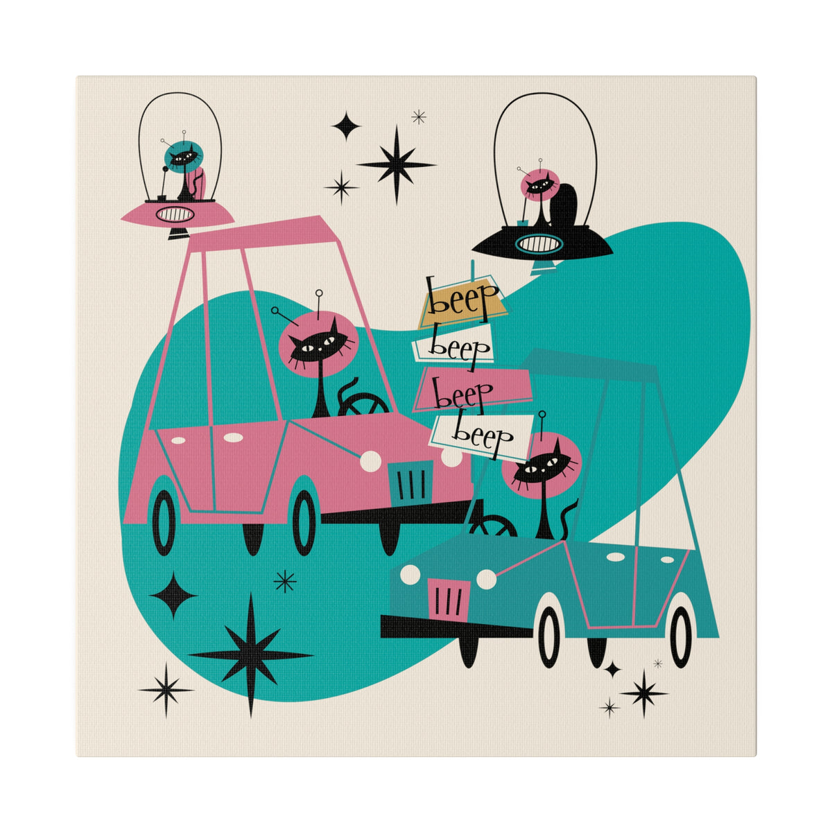 Atomic Cat, Space Kitties, Kitschy Mid Century Modern, Quirky Fun MCM Wall Art For Atomic Age Lovers - Mid Century Modern Gal