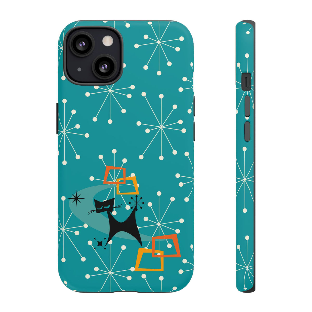 Atomic Space Cat, Starburst Blue, Retro Groovy Smart Phone Tough Phone Cases