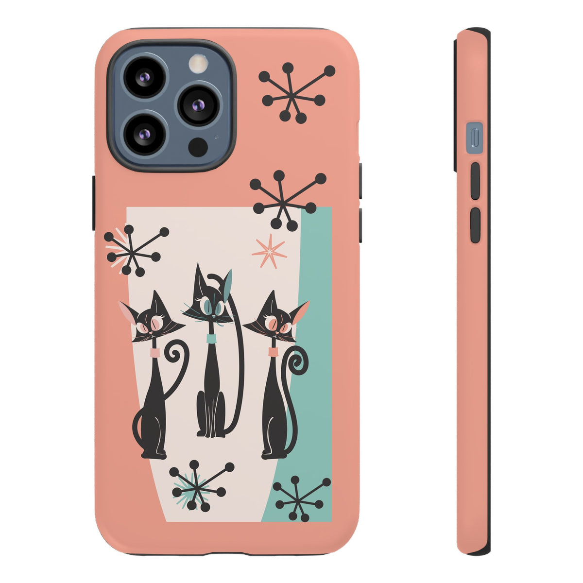 Atomic Cat Mid Mod Coral Aqua Blue Starburst Kitschy Fun Chic Samsung, Smart Phones Tough Cases