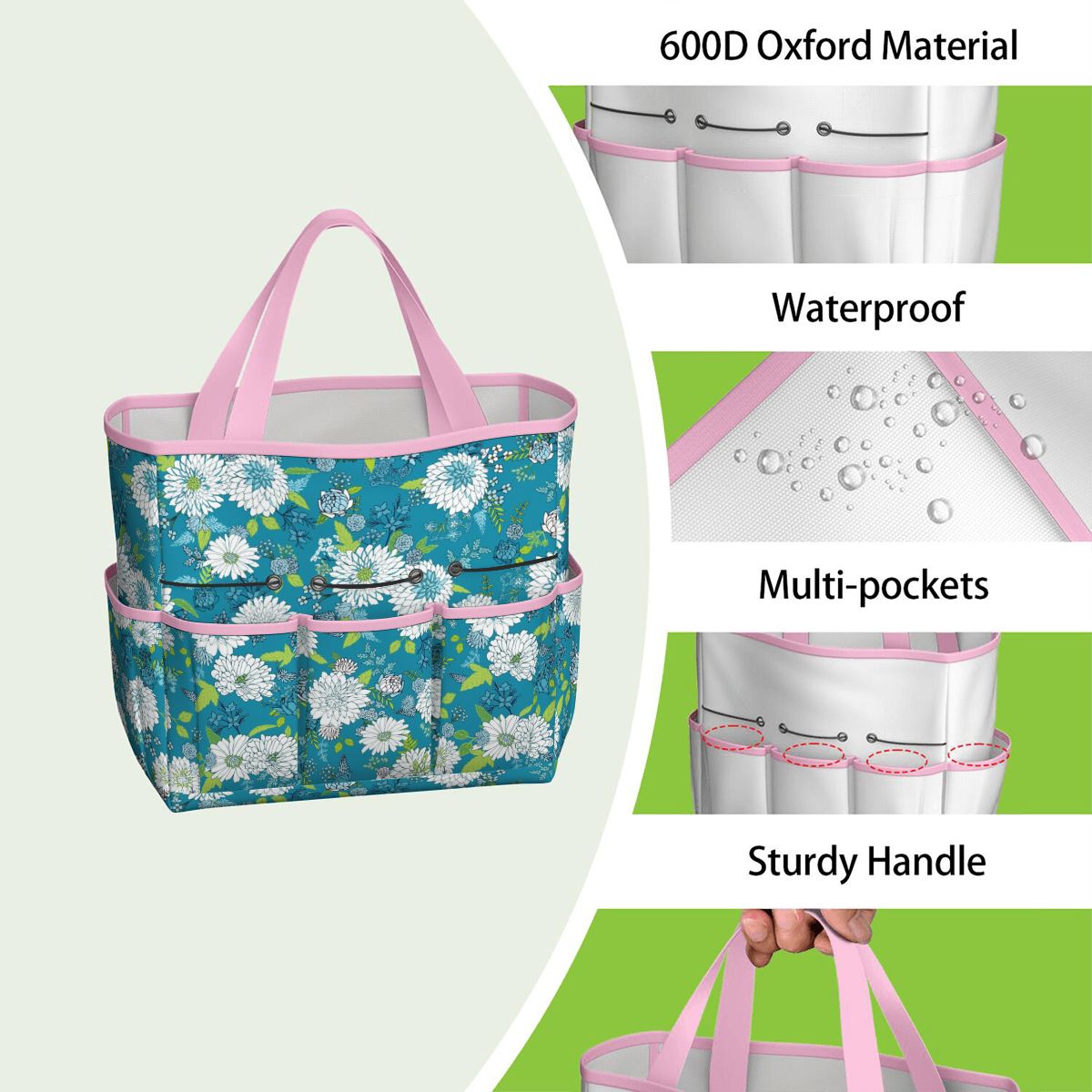 Chinoiserie Floral Teal Green White Elegant Garden Tool Bag