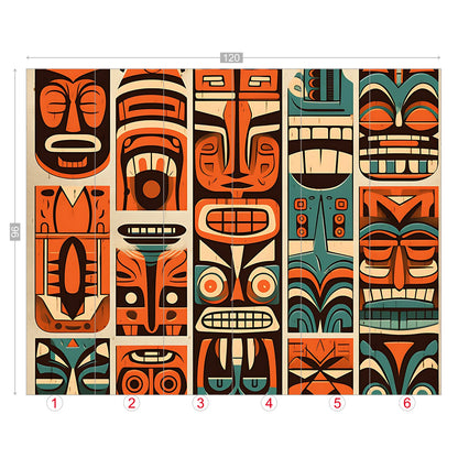 Tiki Idol Mid Century Modern Wallpaper, Peel and Stick Retro Wall Murals