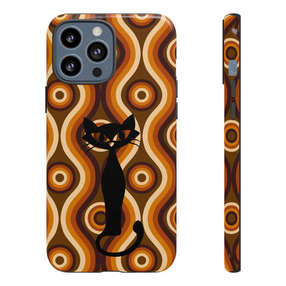 Retro Phone Case, Groovy Brown, Atomic Kitsch Cat Tough Smart Phone Cases
