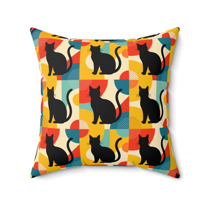 Pop Art Black Atomic Cats, Red Blue Yellow, Pillow Cover and Insert - Mid Century Modern Gal