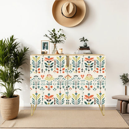 Modern Danish Scandinavian Floral Designed Wooden Storage Cabinet - Mid Century Modern Gal