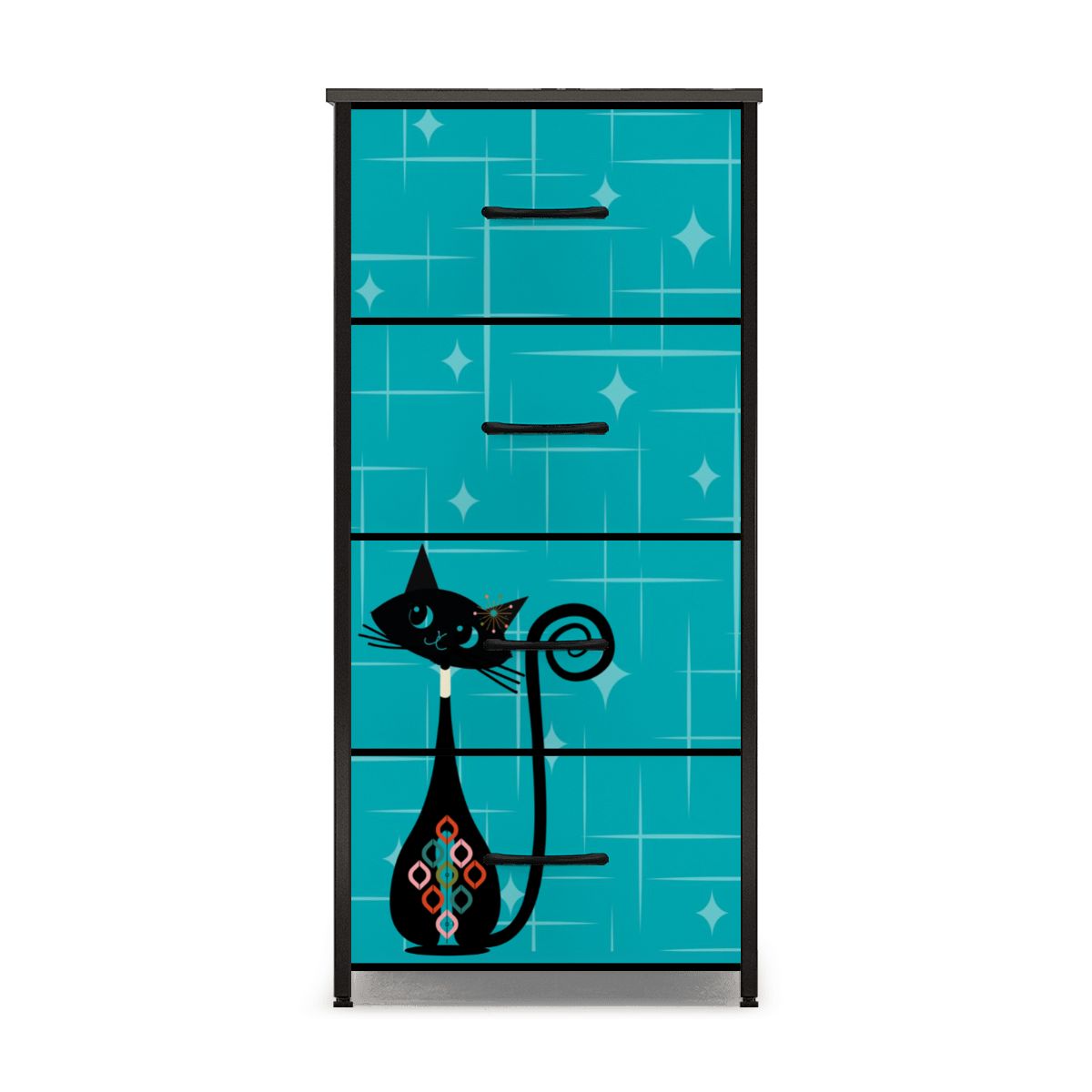 Atomic Kitschy Mod Cat, Teal, Mid Century Modern 4-Drawer Dresser - Mid Century Modern Gal