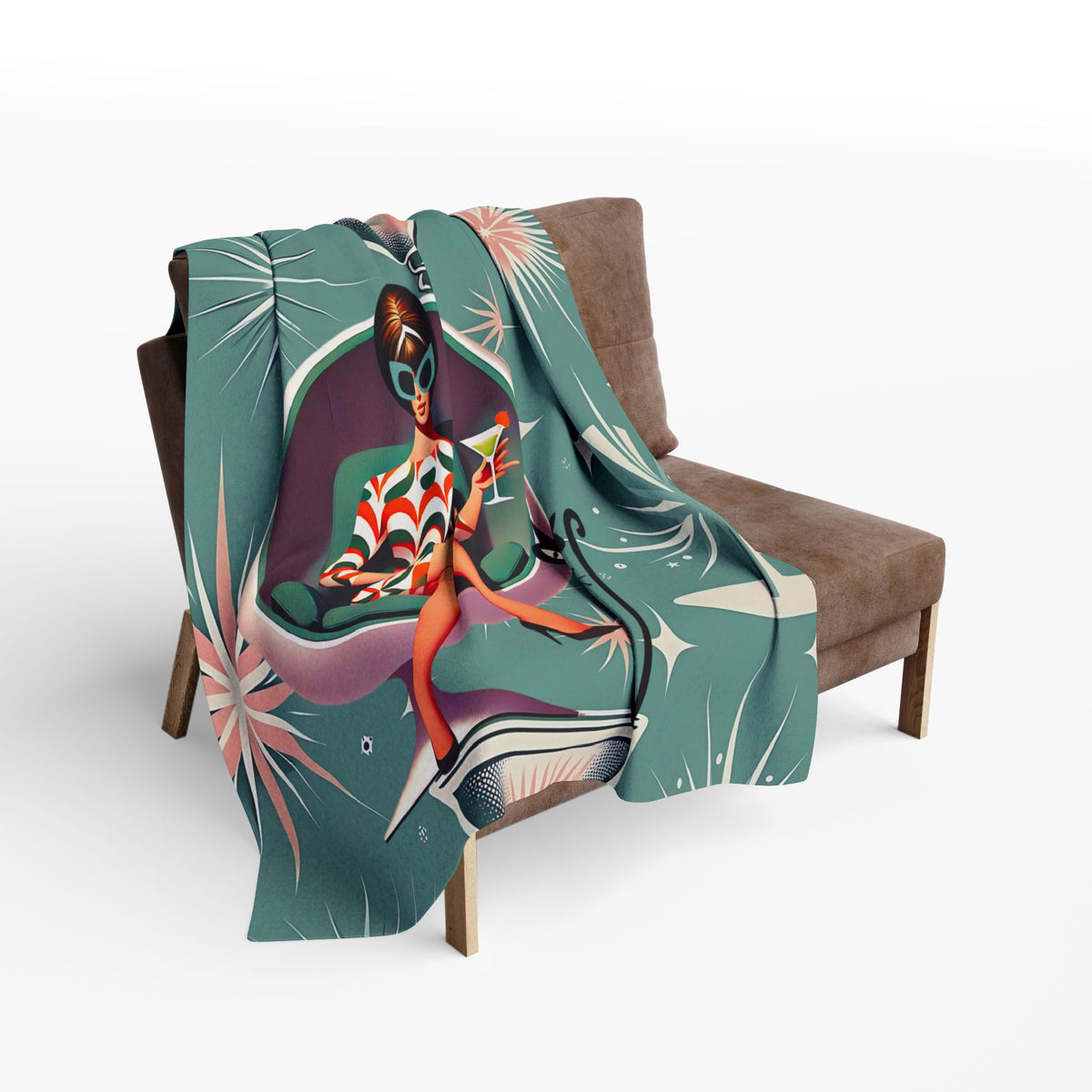 Mid Mod 60s Gal, Retro Glam Arctic Fleece Blanket | Mid-Century Modern Design with Martini & Cat - Mid Century Modern Gal