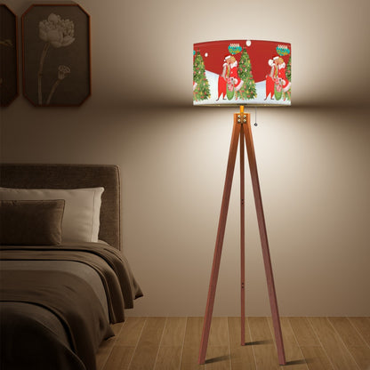 Kitschy Retro Holiday Red, Vintage Christmas Couple Tripod Floor Lamp Shade ONLY