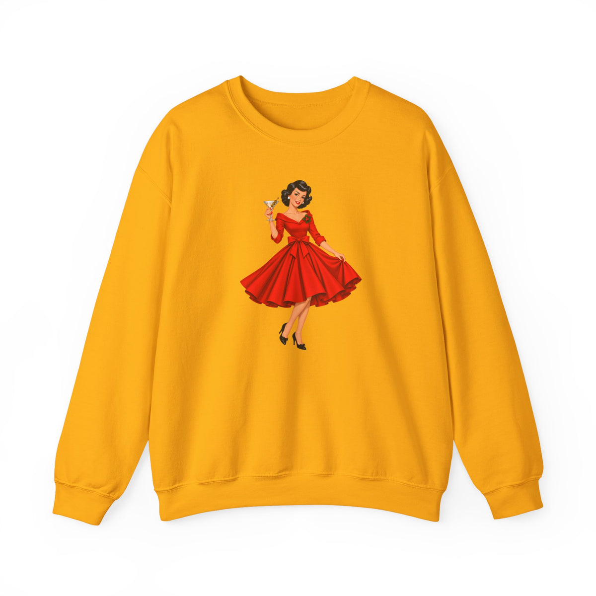 Mid Century Modern Christmas Martini Gal Unisex Heavy Blend™ Crewneck Sweatshirt - Mid Century Modern Gal