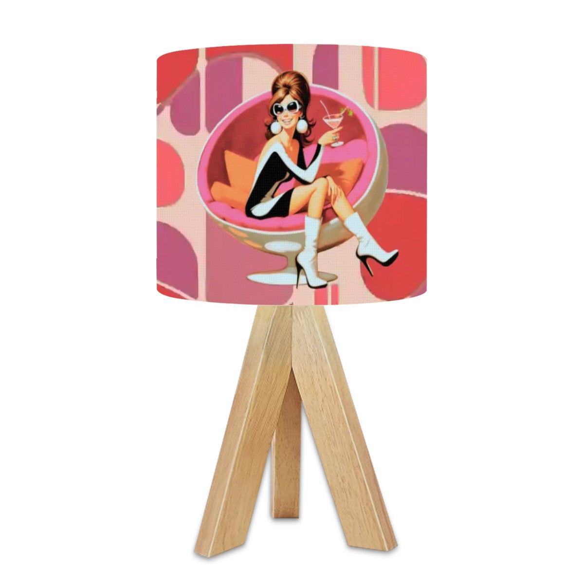 Mid Mod Retro 60s Gal, Hot Pink, Kitschy Mod Table Lamp With Bamboo Legs - Mid Century Modern Gal