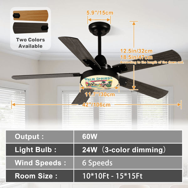 Mid Century Modern Palm Springs Cali, Kitschy Poolside Flamingo MCM Ceiling Fan With Light