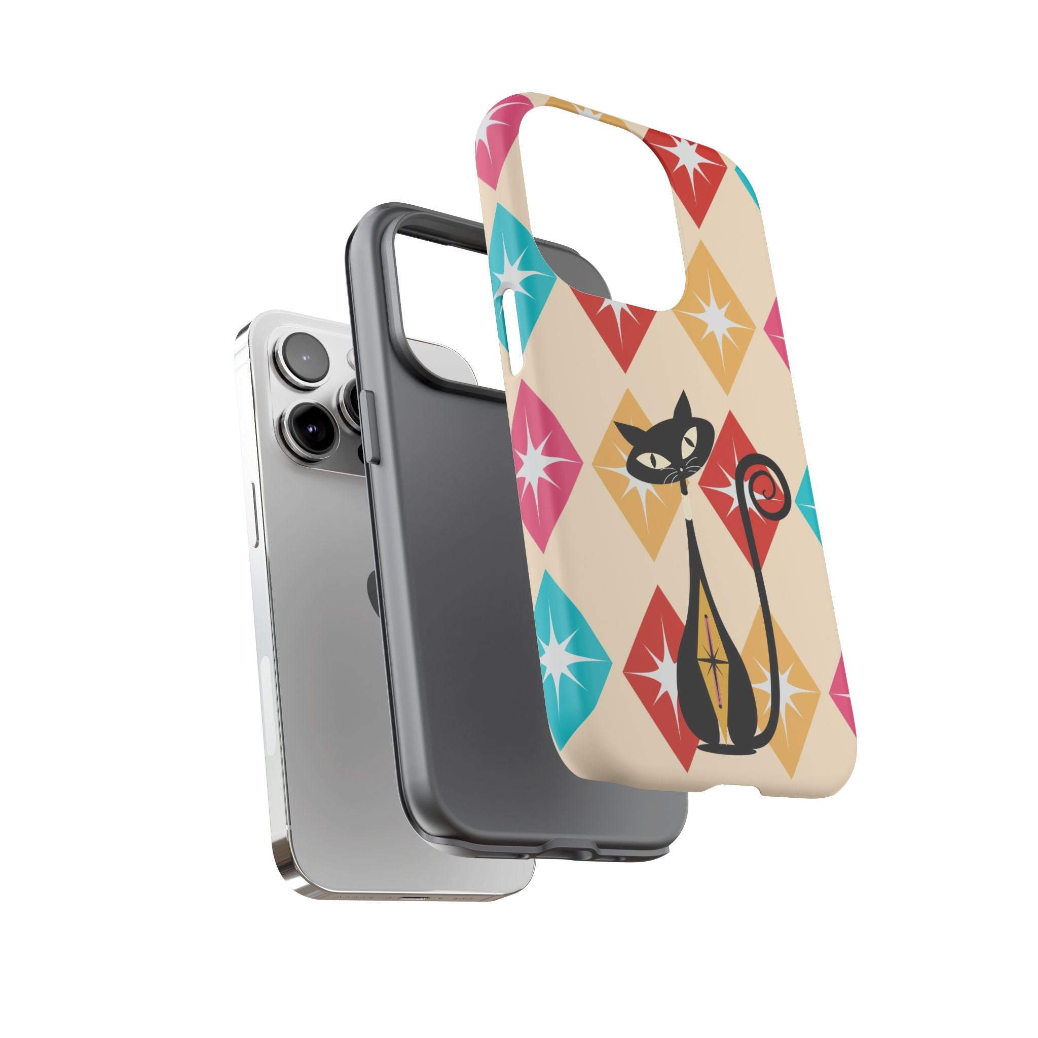 Mid Century Modern Atomic Cat, Atomic 50s Diamonds Retro Phone Tough Cases