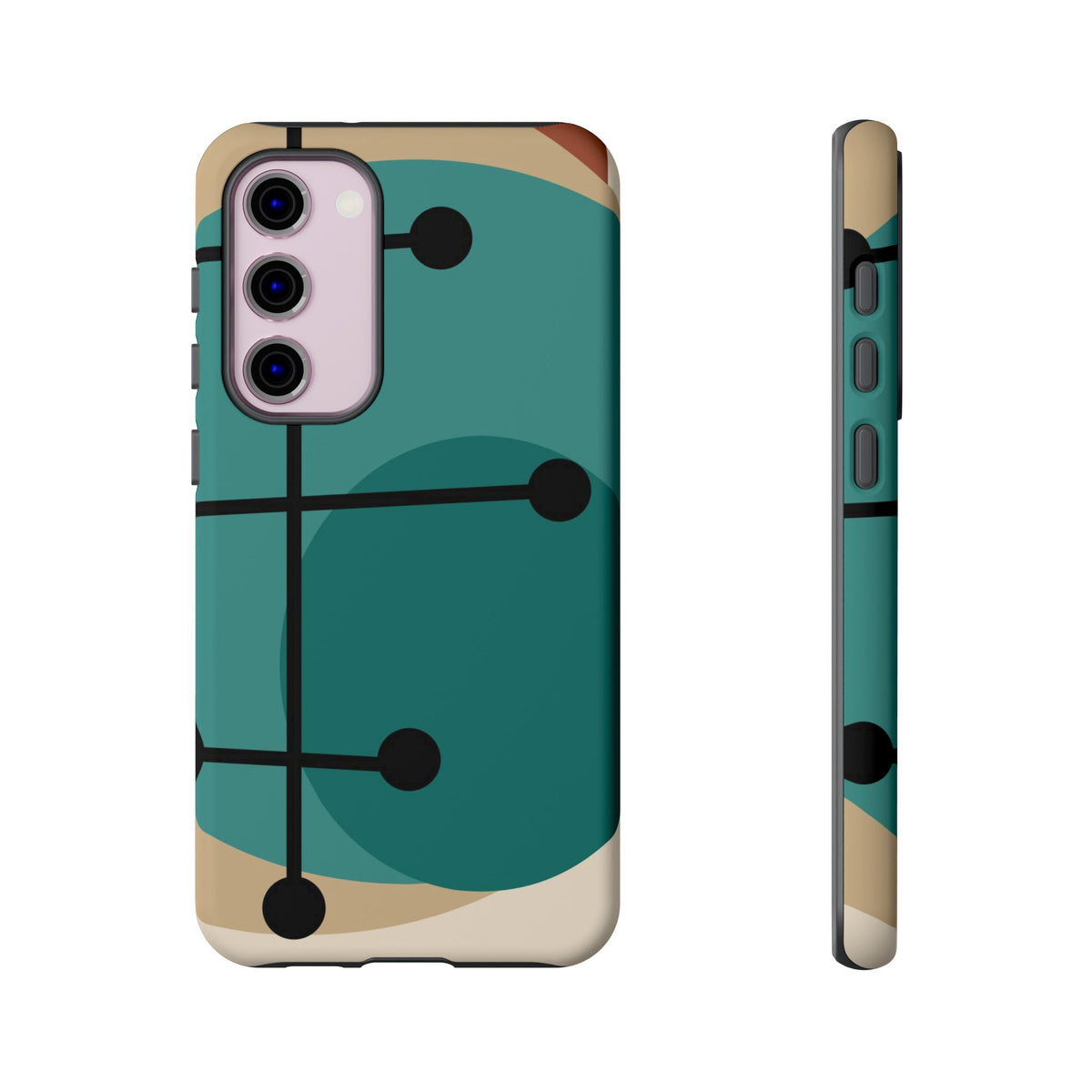 Mid Century Mod, Geometric, Retro Beige Teal Blue, Smart Phones Tough Phone Cases