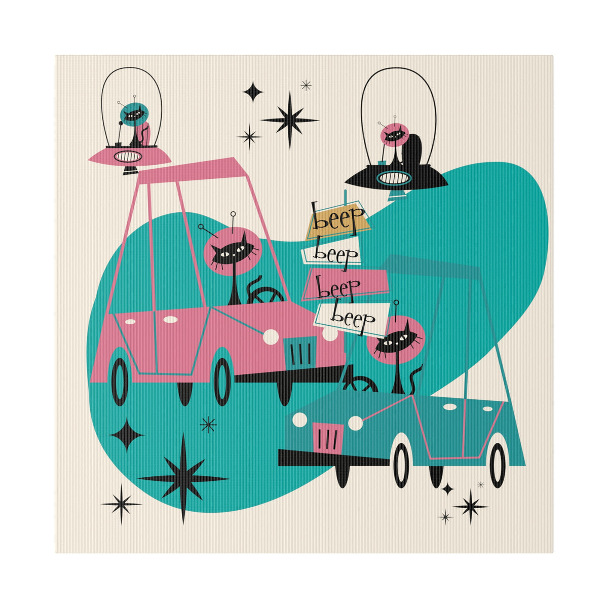 Atomic Cat, Space Kitties, Kitschy Mid Century Modern, Quirky Fun MCM Wall Art For Atomic Age Lovers - Mid Century Modern Gal