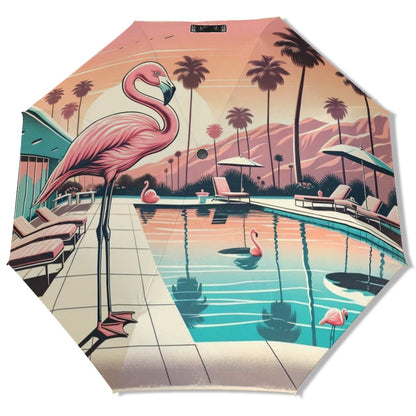 Flamingo Palm Springs California Parasol UV Protection Umbrella - Mid Century Modern Gal