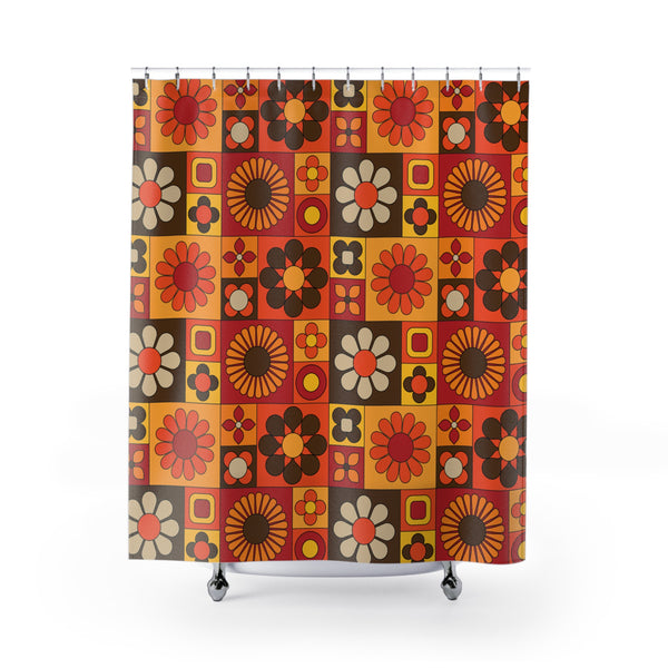 Retro Floral Shower Curtain | 70s Flower Power Vintage-inspired Bathroom Decor
