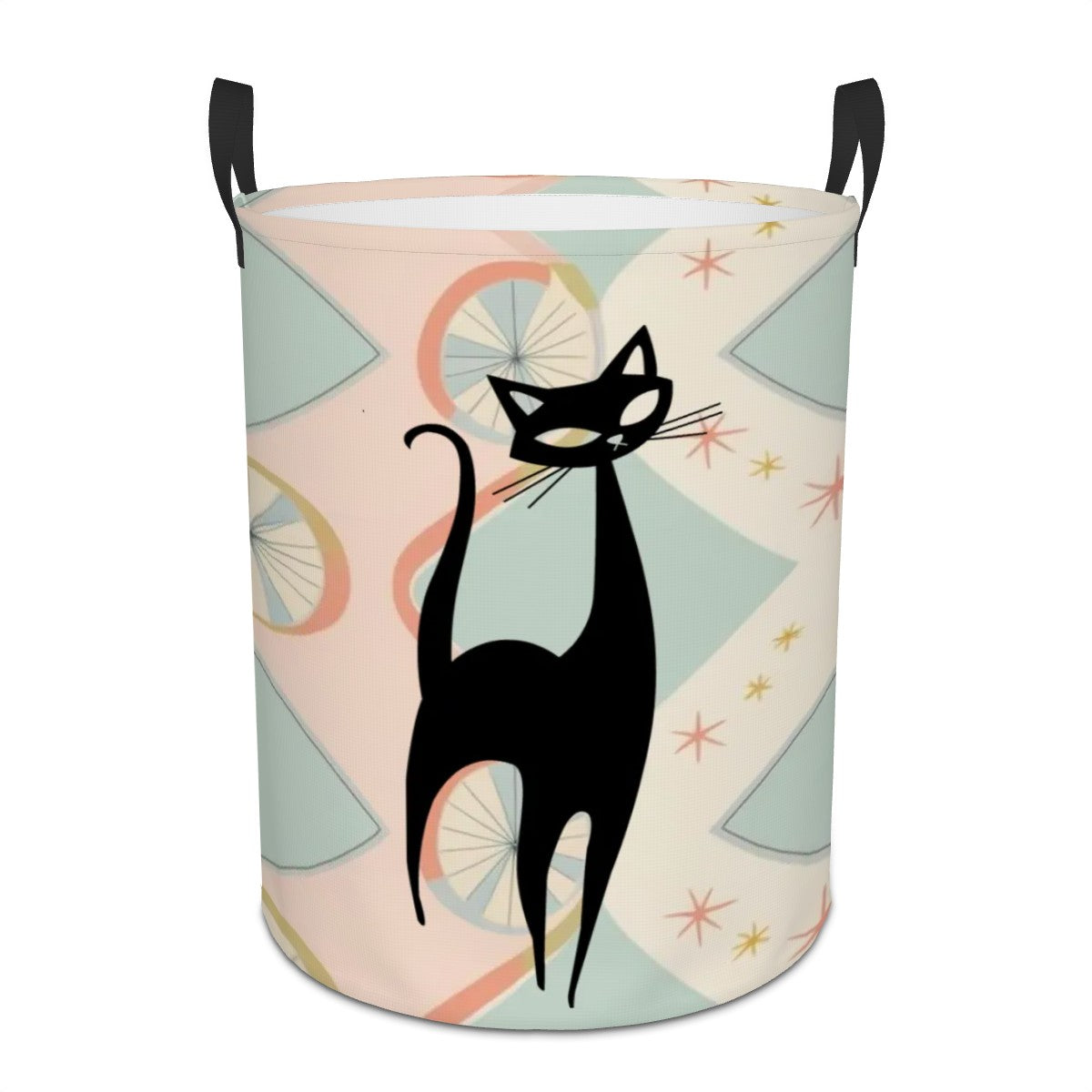 Mid Century Modern Atomic Cat, Retro Mod Storage Laundry Basket