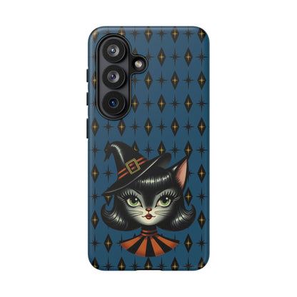 Vintage Halloween Black Cat Sexy Sexton Mid Century Modern Blue Tough Phone Case