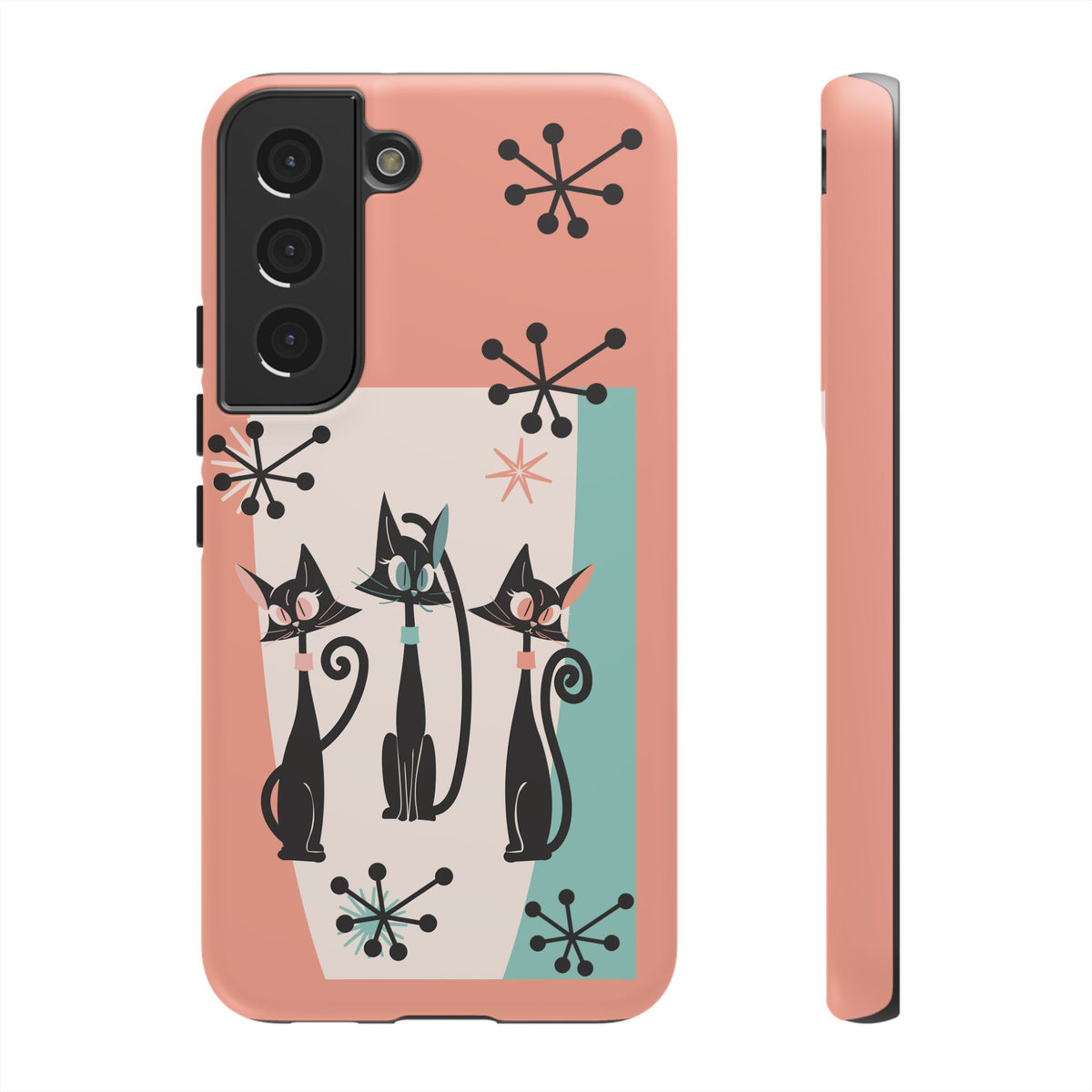 Atomic Cat Mid Mod Coral Aqua Blue Starburst Kitschy Fun Chic Samsung, Smart Phones Tough Cases - Mid Century Modern Gal