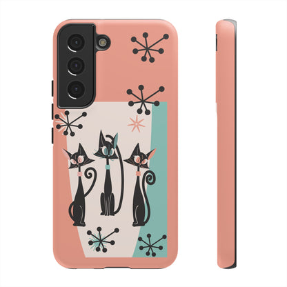 Atomic Cat Mid Mod Coral Aqua Blue Starburst Kitschy Fun Chic Samsung, Smart Phones Tough Cases - Mid Century Modern Gal