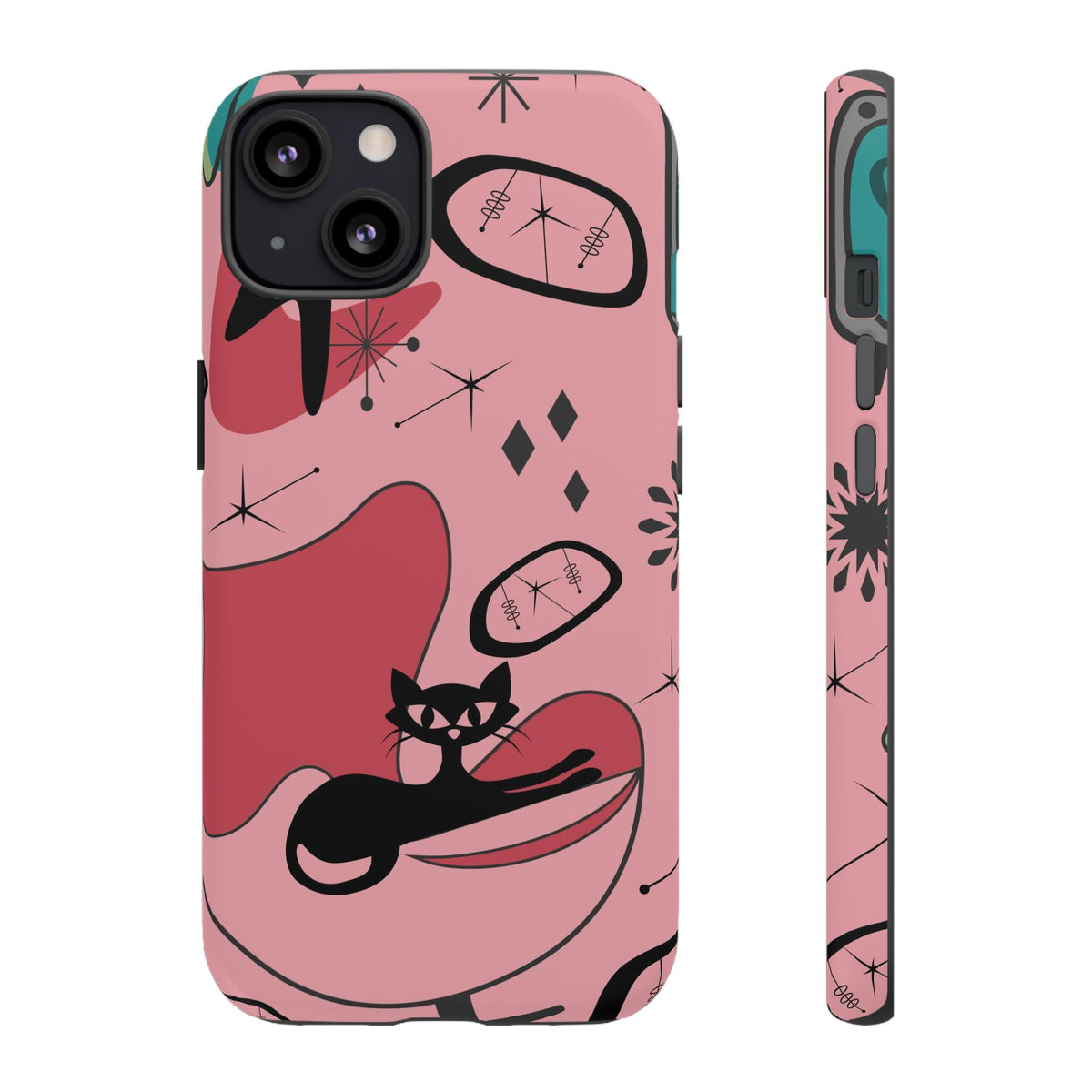 Atomic Cat, Pink Mid Century Modern, Egg Chair, Space Cat Tough Phone Case