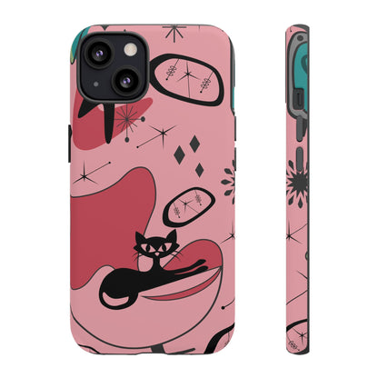 Atomic Cat, Pink Mid Century Modern, Egg Chair, Space Cat Tough Phone Case