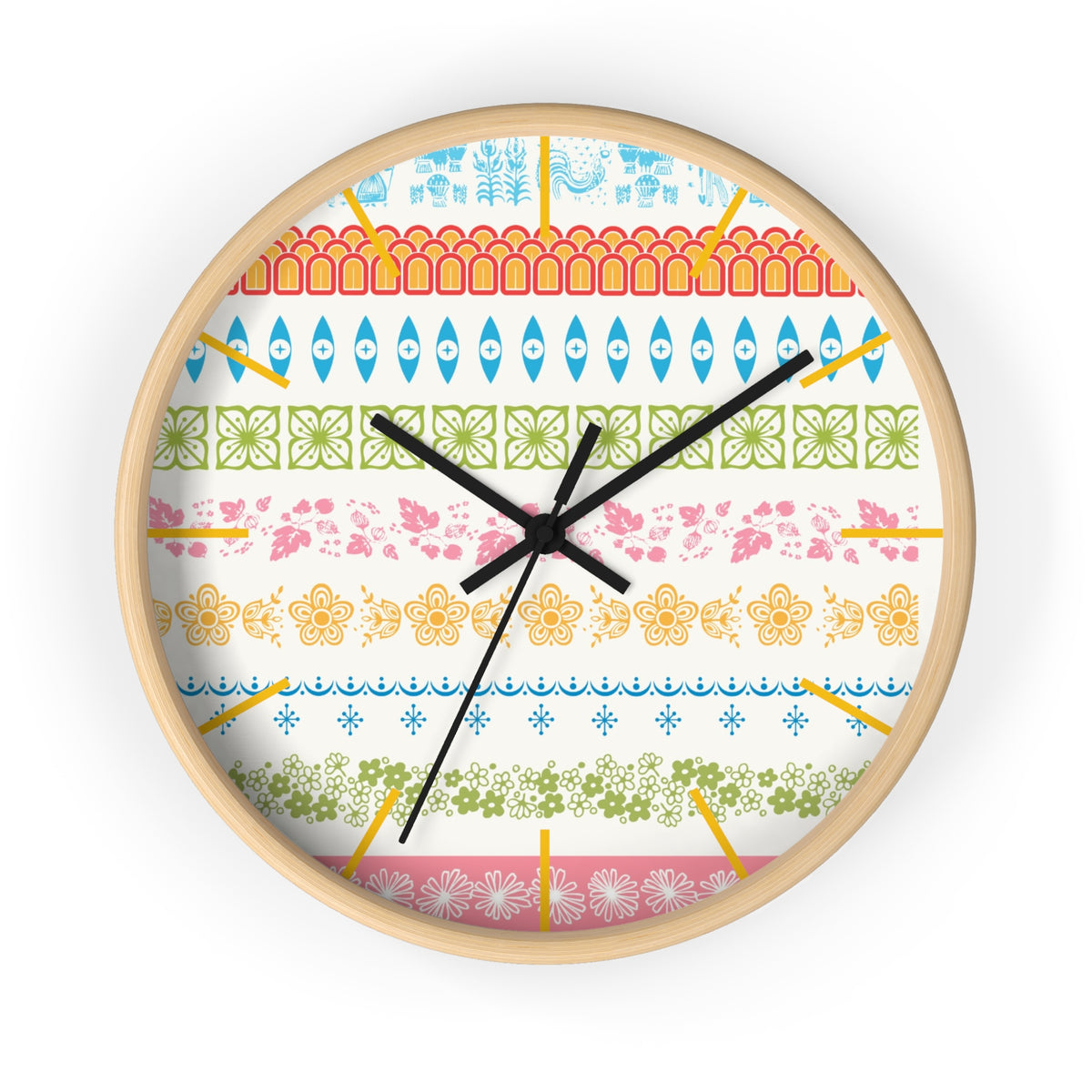 Pyrex Patterns Kitschy Retro Colorful Wall Clock - Decorative Timepiece for Home Decor - Mid Century Modern Gal