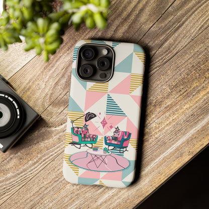 Atomic Cats Reading, Book Talk, Book Lover, Retro Chic Phone Case with Retro Vibe - Cozy Living Room Design