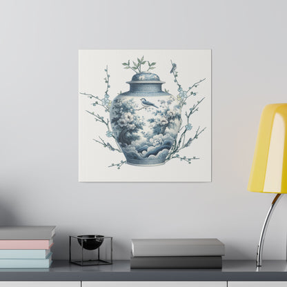 Chinoisiere Wall Art, Ginger Jar, Florals, Birds, Southern Elegance, Matte Canvas