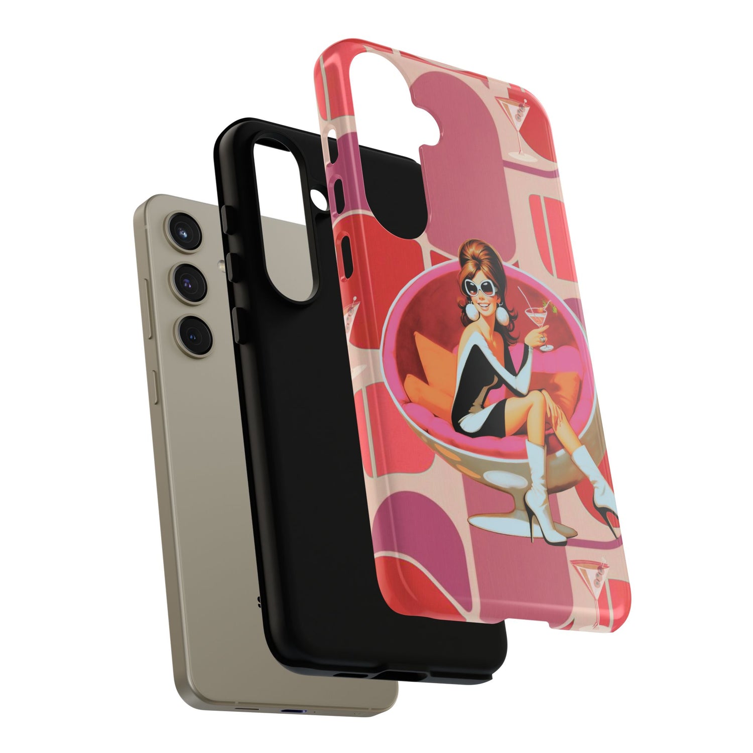 Mid Mod 60s Mod Gal, Kick Back Enjoy, Retro Chic Phone Case with Cocktail Design