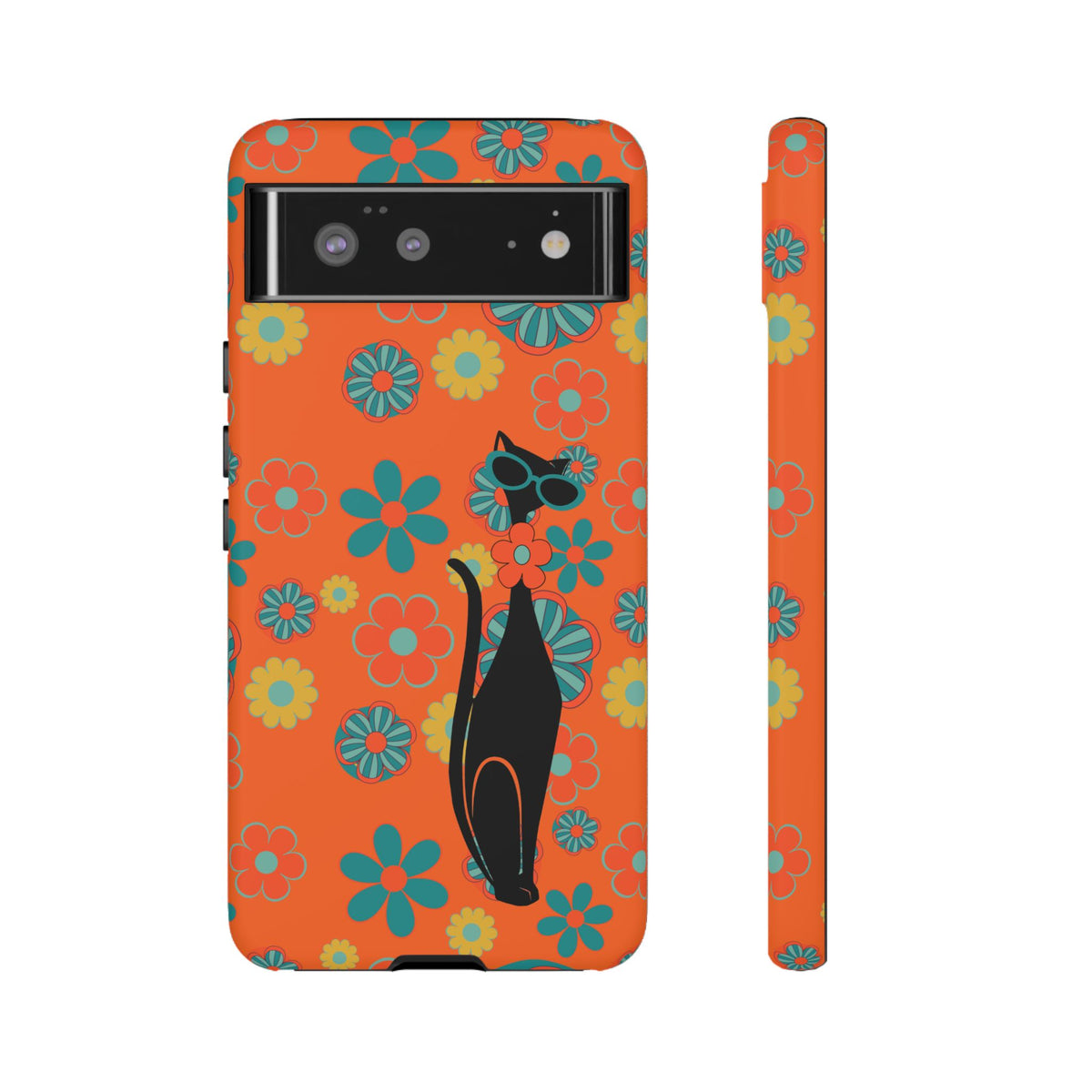 Flower Power, Retro Groovy Atomic Cat, Hipster Style Orange Samsung Galaxy and Google Pixel Tough Cases - Mid Century Modern Gal