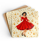 Mid Century Modern Christmas Martini Gal Corkwood Coaster Set