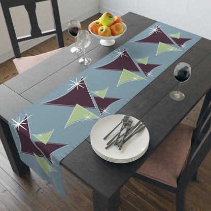 Mid Century Modern Table Runner Indigo Blue, Purple Green Retro Table Linens - Mid Century Modern Gal