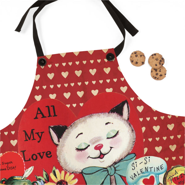 50's Vintage Valentine Cards, Red Hearts, Kitschy Cute, LOVE Apron