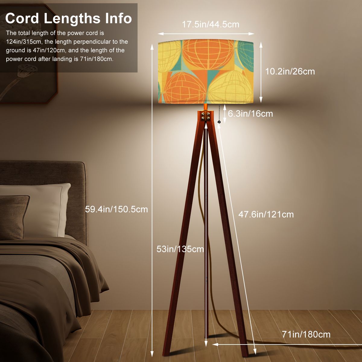 Mid Century Modern Atomic Space Orange, Teal, Yellow Mod Tripod Floor Lamp - Mid Century Modern Gal
