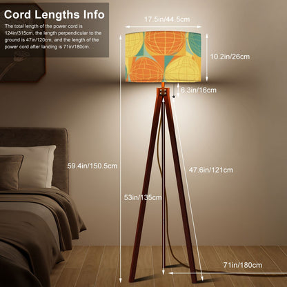 Mid Century Modern Atomic Space Orange, Teal, Yellow Mod Tripod Floor Lamp - Mid Century Modern Gal
